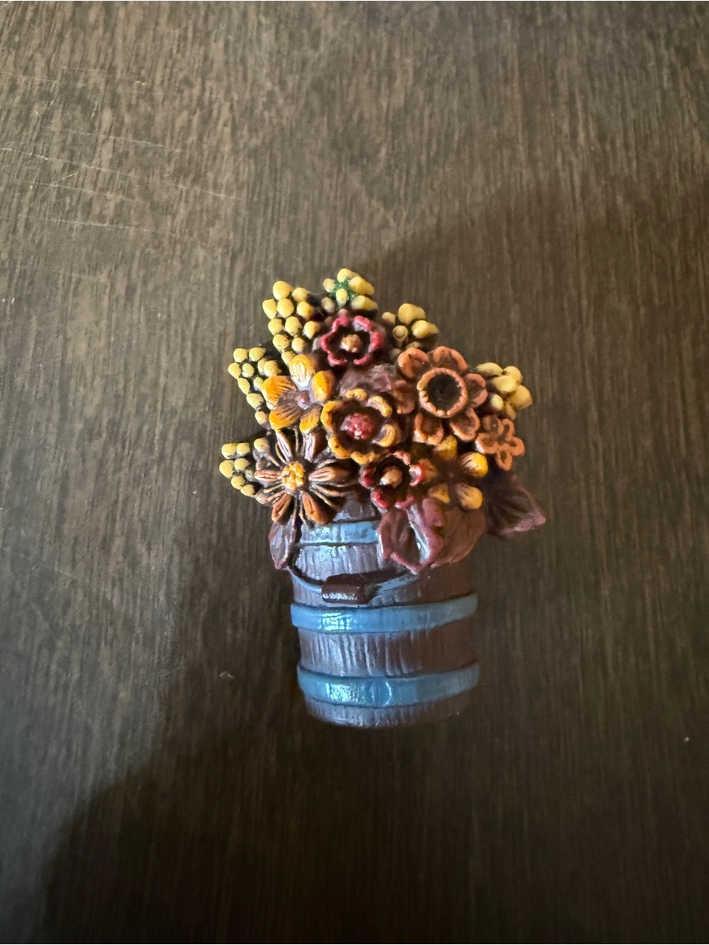 HALLMARK Fall Rustic Bucket Of Flowers 2” Brooch Pin Plastic Vintage